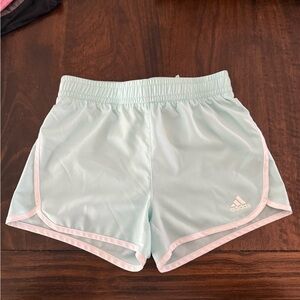 Adidas Kids Mint Green Shorts with Pink Trim